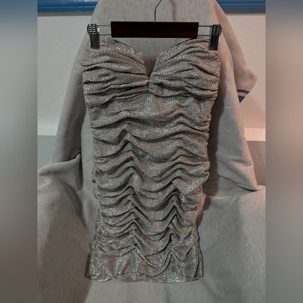 Adrianna Papell Strapless Silver Dress